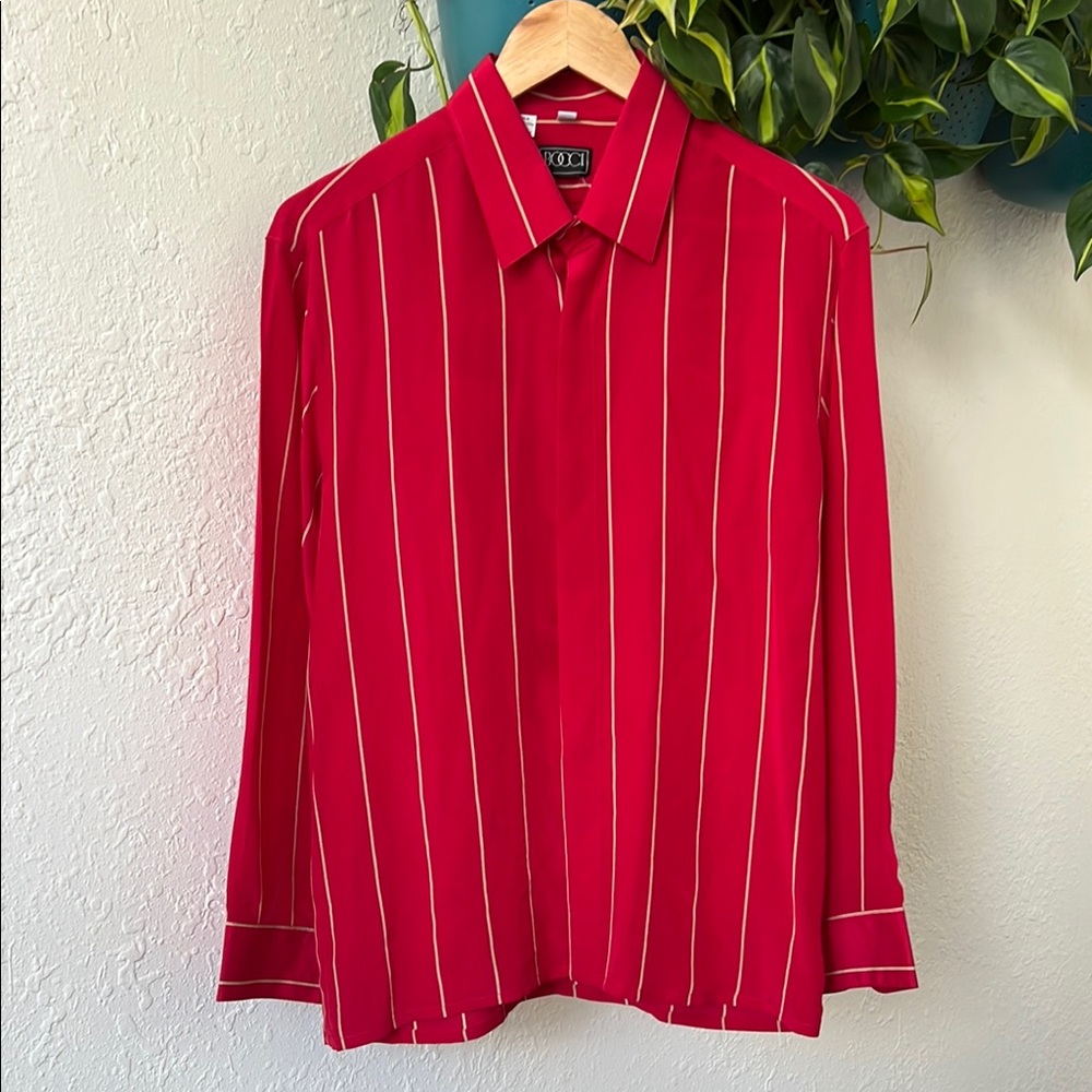 Red Silk Striped Shirt